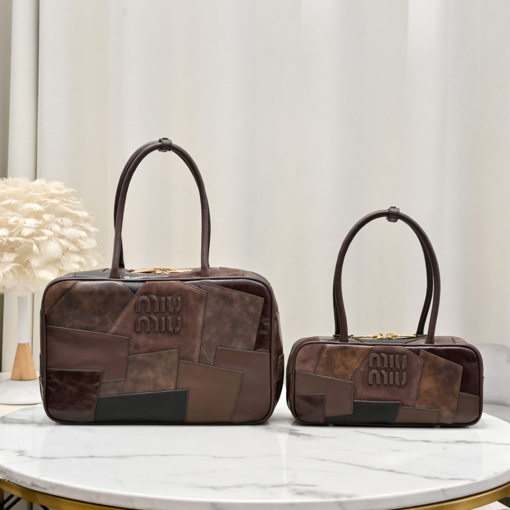 MIU MIU ハンドバッグ コンパクト パッチワーク ブラウン - 画像 2