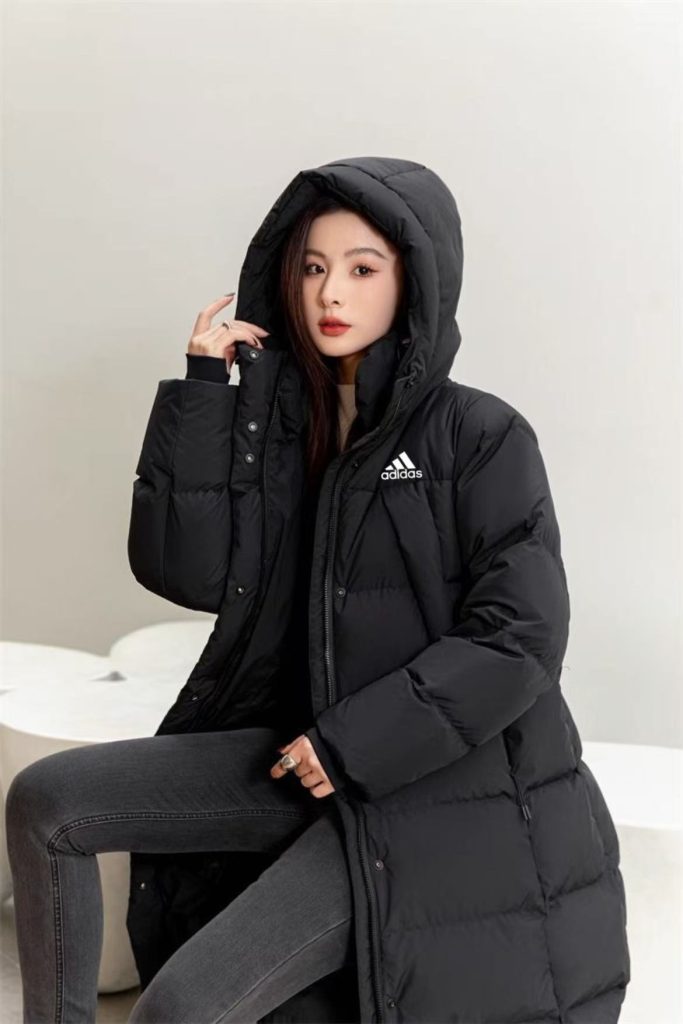adidas ダウンコート ロング丈 防寒対応 保温性抜群 ブラック ベージュ キャンバス - 画像 6