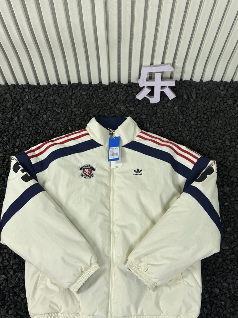 adidas ナイロンジャケット 2WAY チームロゴ 3ストライプス ホワイト ネイビー - 画像 2