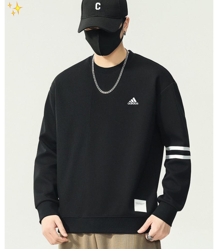 adidas スウェットシャツ ブロックデザイン 3ストライプス 通勤カジュアル 全4色展開 コットン混 - 画像 2