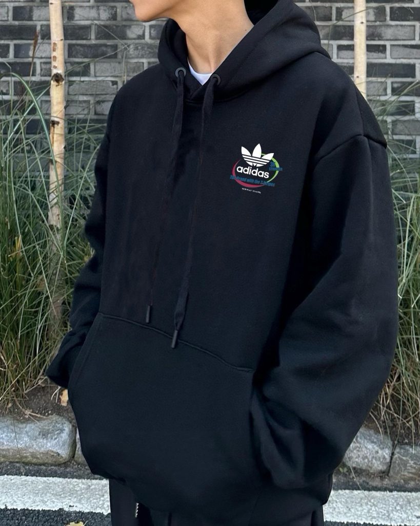 adidas パーカー パーカー オーバーサイズ ロゴプリント カジュアル 通勤 ブラック ホワイト グレー マルチカラー フリーサイズ - 画像 6
