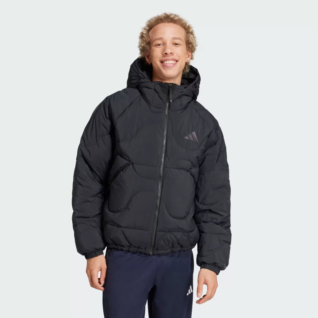 adidas ダウンジャケット 2WAY パフー ファッション通勤 防水加工 ブラック ホワイト レザー調 - 画像 8