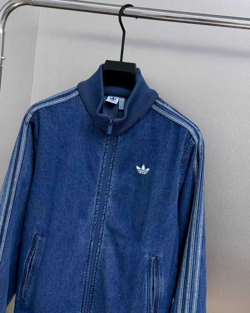 adidas ジャケット デニム素材 3本線デザイン 通勤カジュアル ブルー - 画像 6