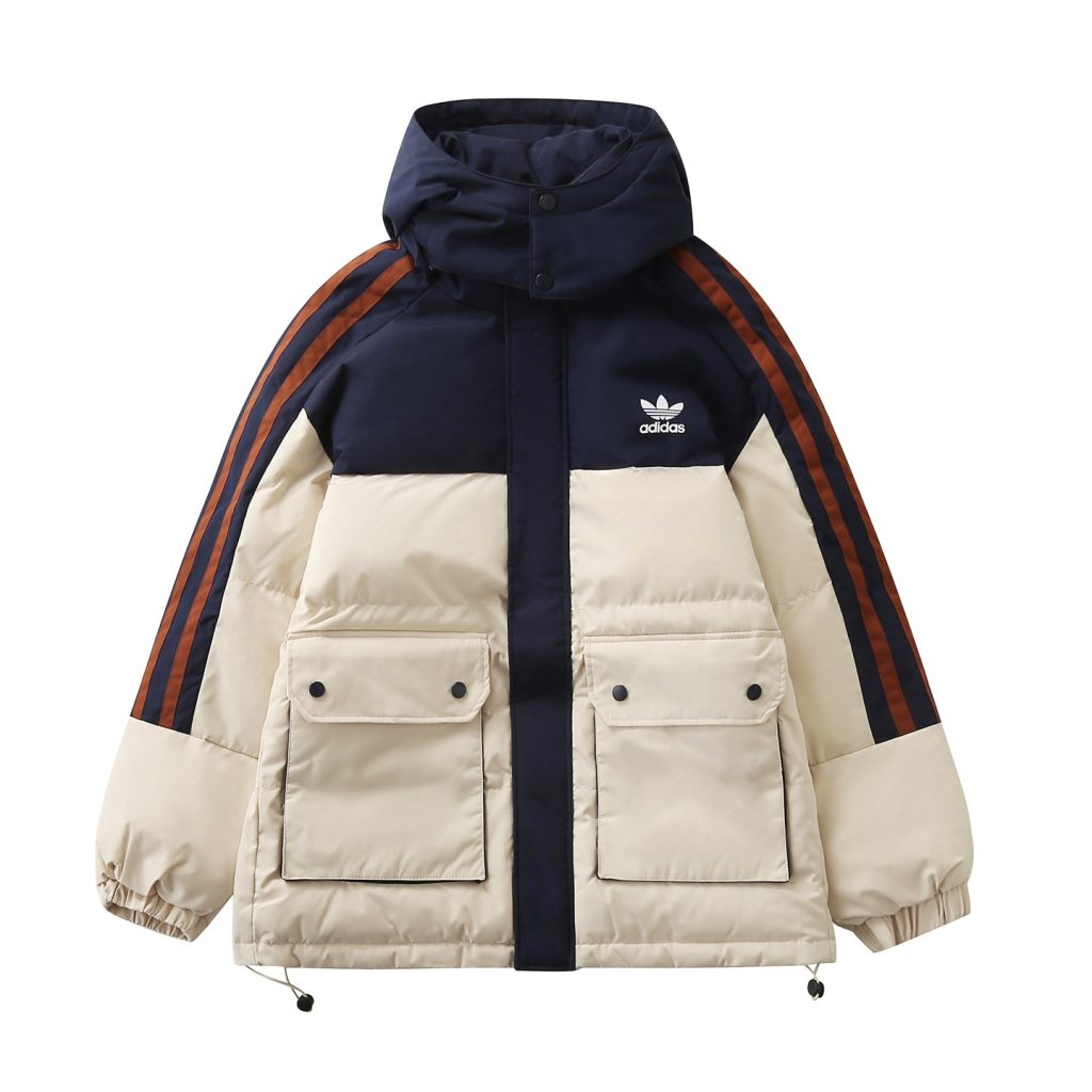 adidas パufferジャケット カジュアル 2WAY マルチカラー 3ストライプス レザー調素材 - 画像 2