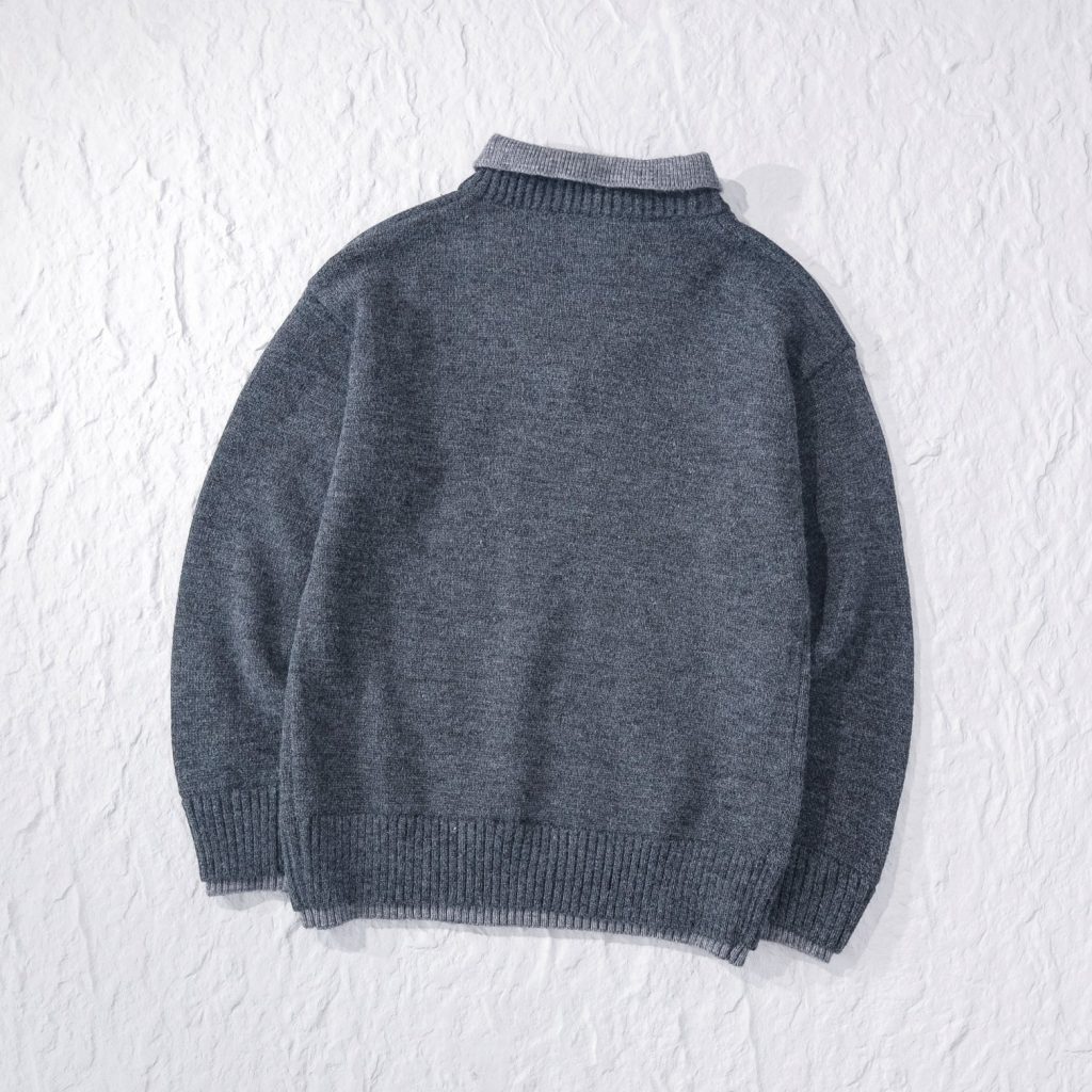 PRADA ニット ジャケット ロゴパッチ付 ポロカラー メンズ ブラック/グレー/ベージュ レザー付き - 画像 5