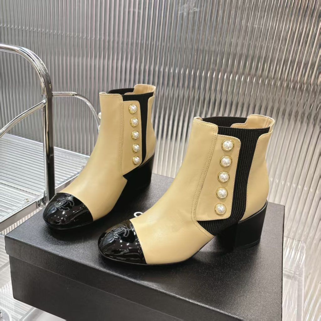 CHANEL シャネル ブーツ フラットシューズ 通勤 本革 ブラック ベージュ 全2色 - 画像 2