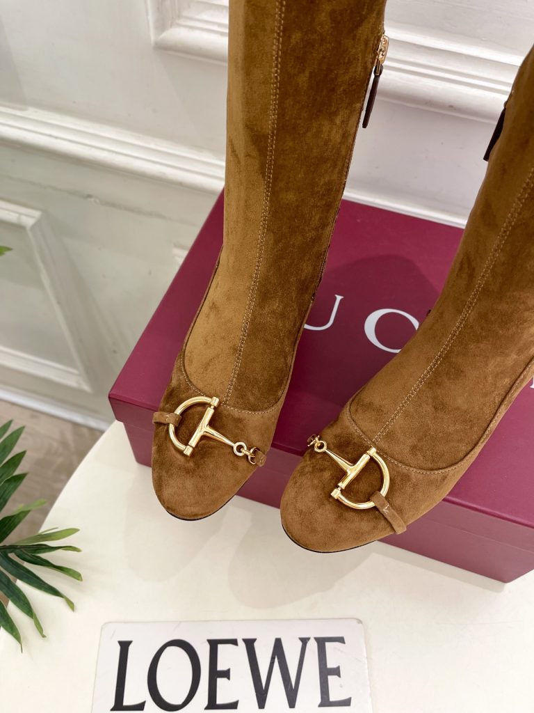 GUCCI グッチ レディース ブーツ 本革 通勤 シルク ブラウン - 画像 8