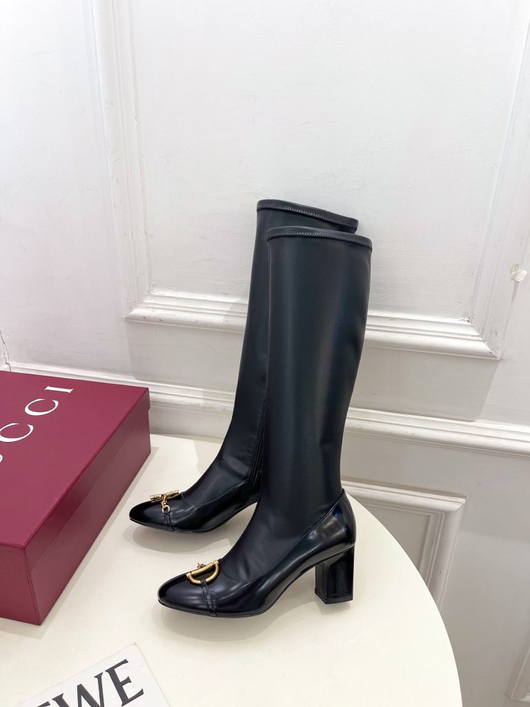 GUCCI グッチ レディース レインブーツ 本革 ロングブーツ ブラック - 画像 3