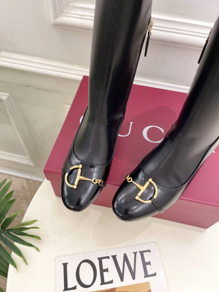 GUCCI グッチ レディース レインブーツ 本革 ロングブーツ ブラック - 画像 5