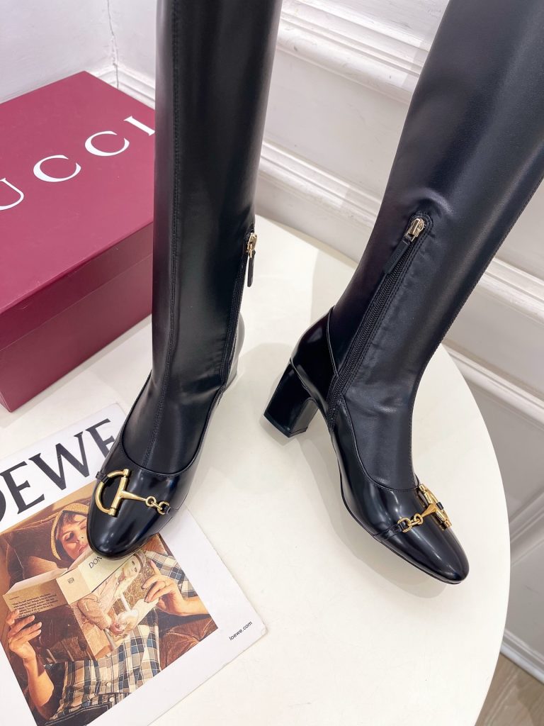GUCCI グッチ レディース レインブーツ 本革 ロングブーツ ブラック - 画像 6