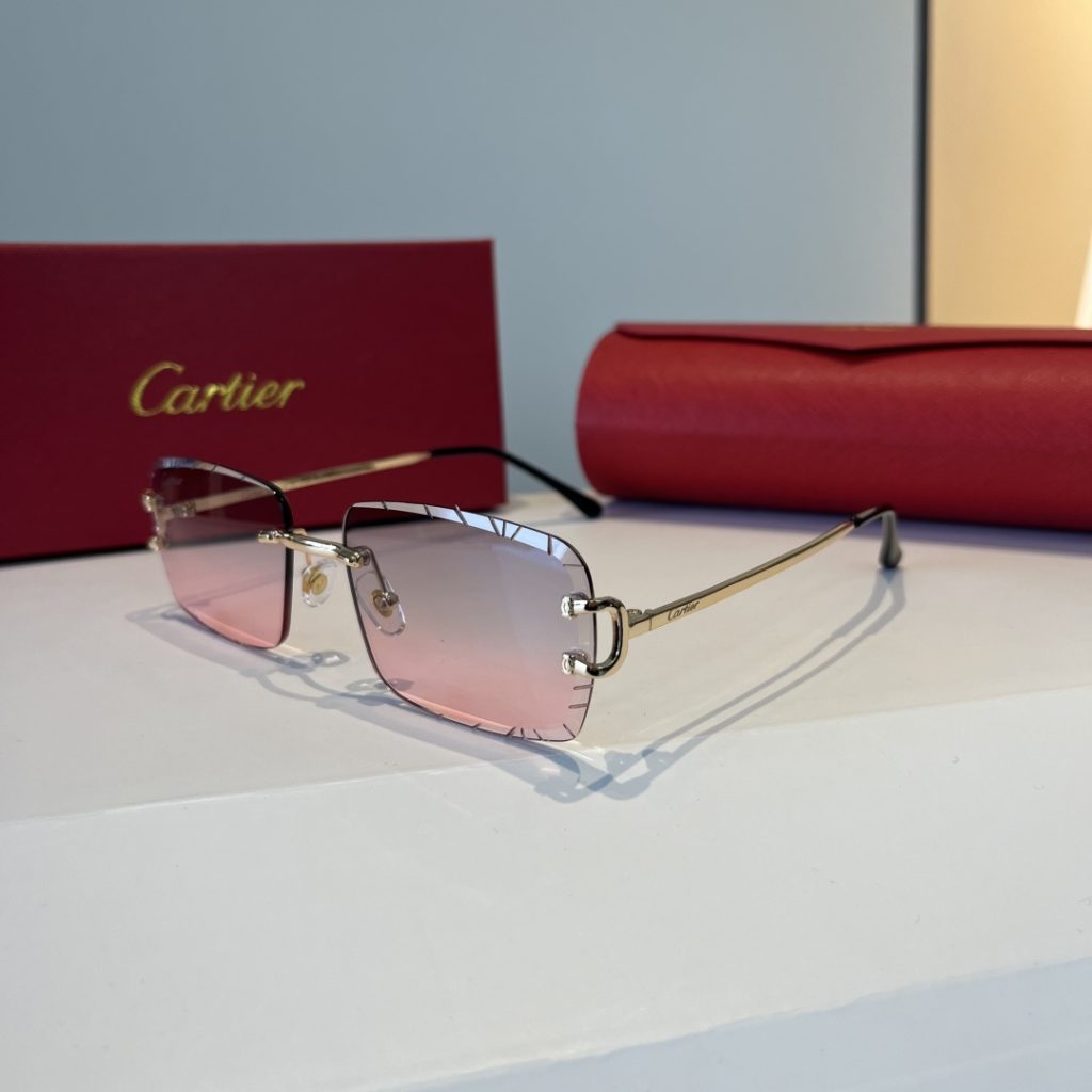 CARTIE カルティエ メタルサングラス 金属フレーム 両面加工 ピンク グラデーション 金色 全1色 - 画像 3
