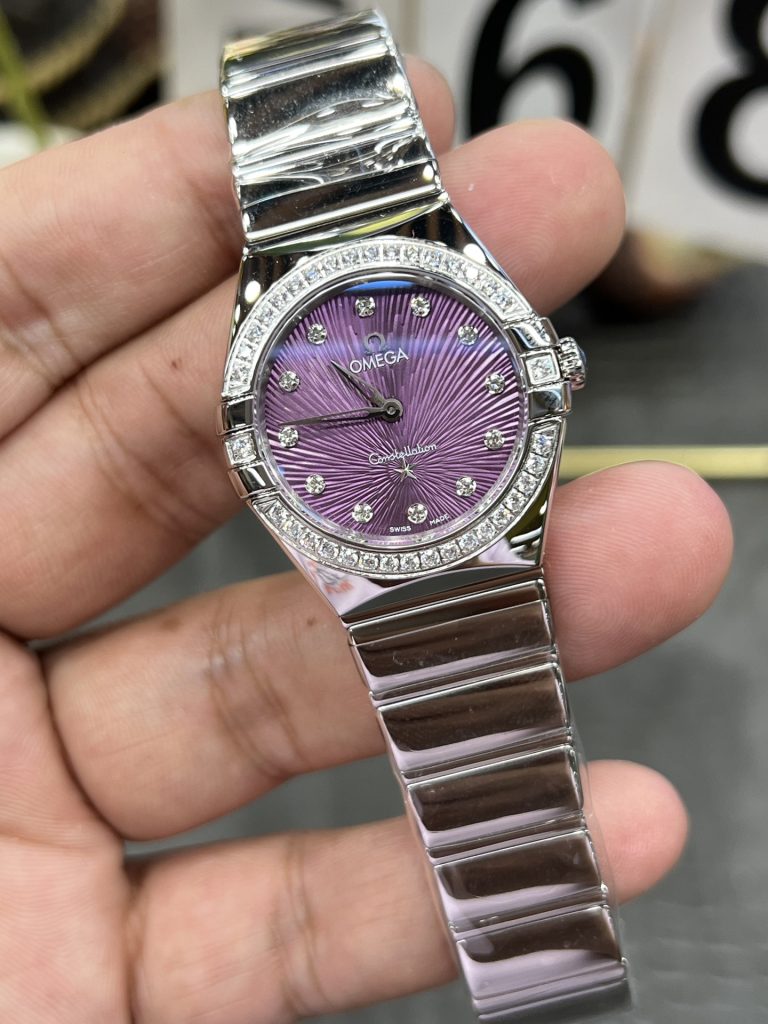 OMEGA オメガ レディース腕時計 セオリー 27mm 紫文字盤 ステンレスブレス ダイヤモンド ブラック - 画像 5