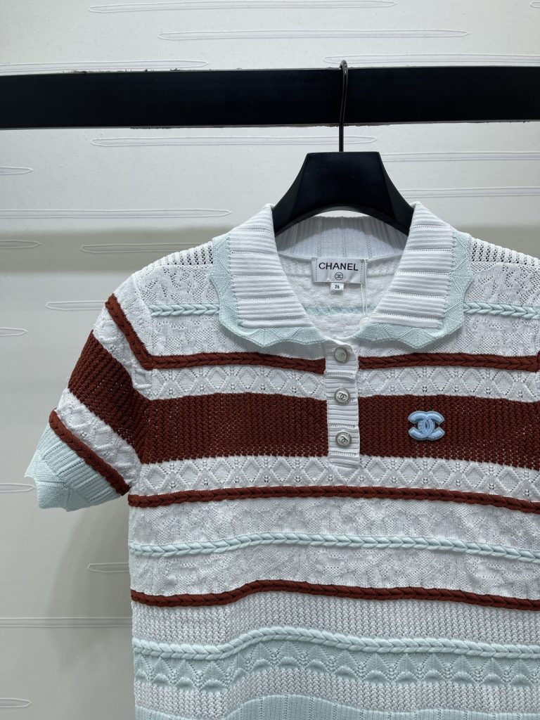 CHANEL シャネル ニット Tシャツ レディース ポロネック 形態安定 通気性 グリーン ピンク - 画像 5