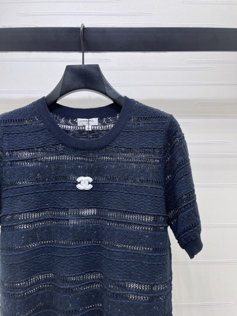 CHANEL シャネル ニット Tシャツ レディース ロング丈 薄手 綿混 紫色 - 画像 2