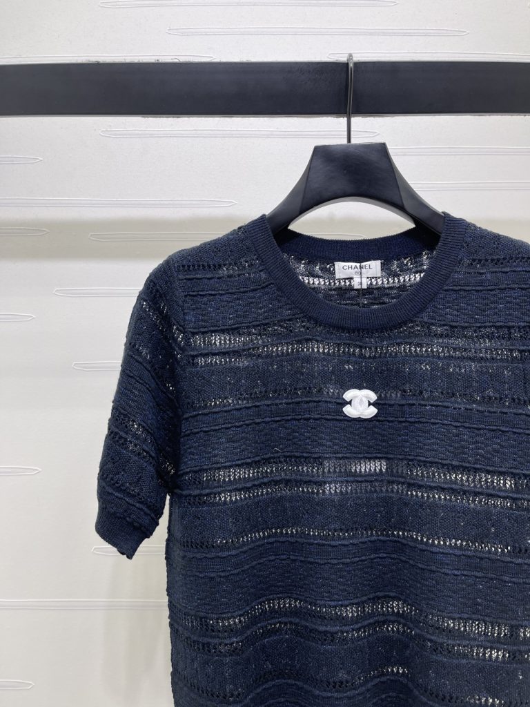 CHANEL シャネル ニット Tシャツ レディース ロング丈 薄手 綿混 紫色 - 画像 3