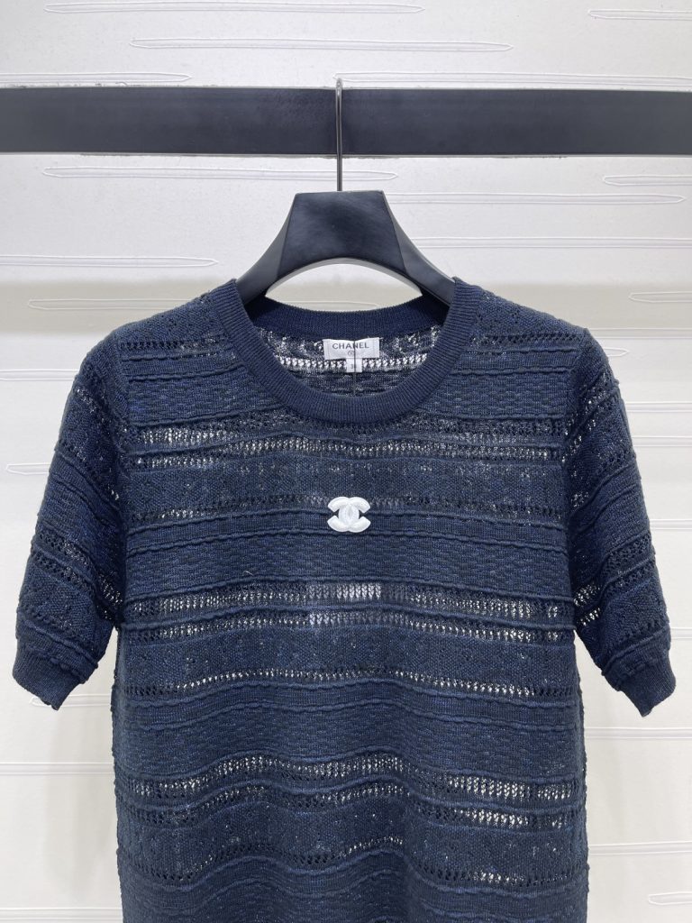 CHANEL シャネル ニット Tシャツ レディース ロング丈 薄手 綿混 紫色 - 画像 4