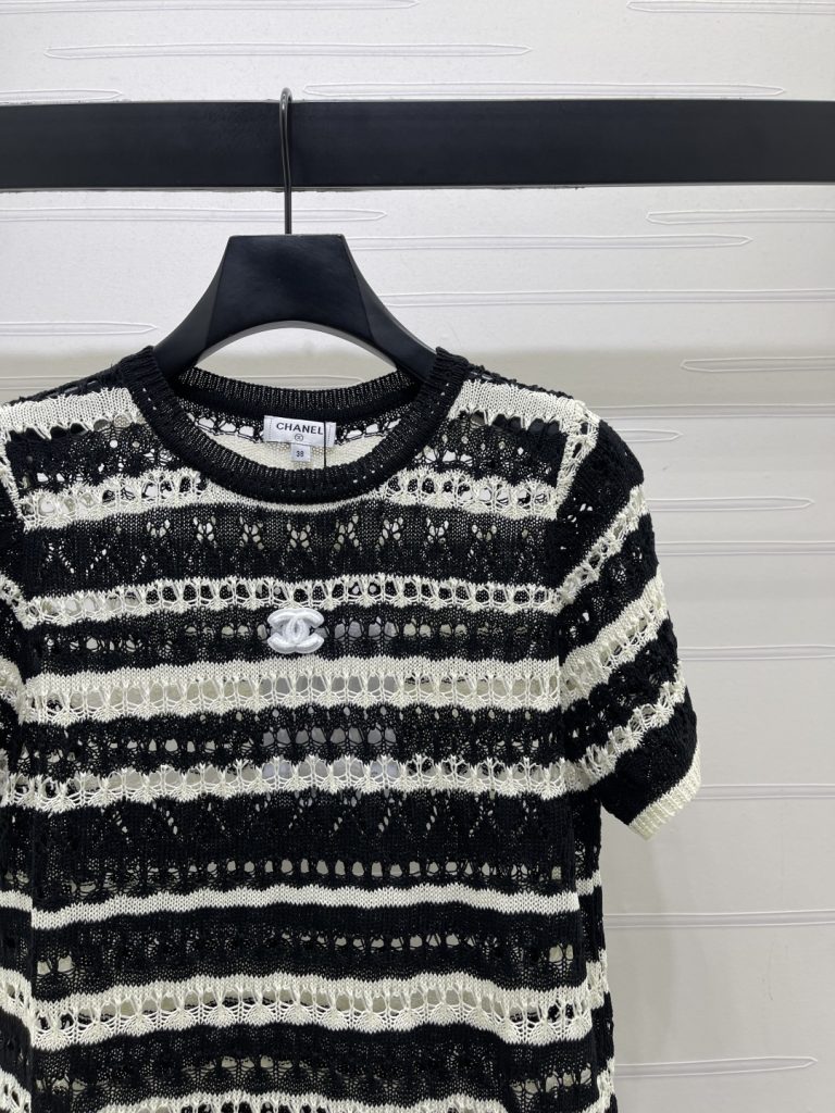 CHANEL シャネル ニット Tシャツ レディース ロング丈 デザイン ブラック ホワイト - 画像 2