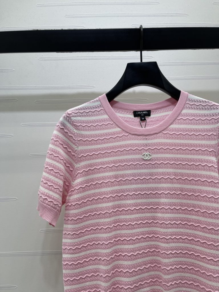 CHANEL シャネル ニット Tシャツ レディース レース風ニット ファッション ピンク 全3色 - 画像 3