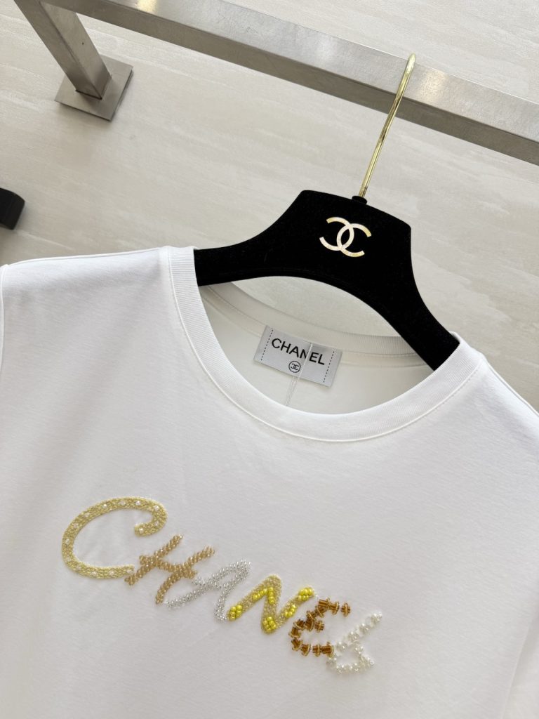 CHANEL シャネル Tシャツ レディース ロゴ刺繍 丸首 白 - 画像 2