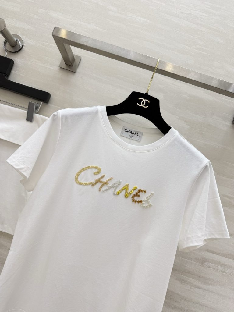 CHANEL シャネル Tシャツ レディース ロゴ刺繍 丸首 白 - 画像 3