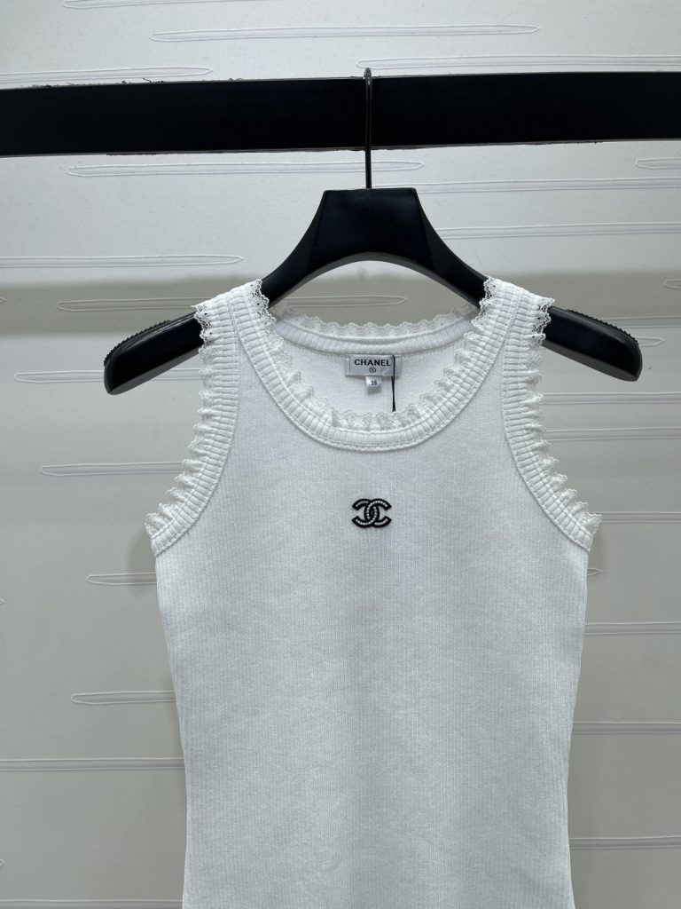 CHANEL シャネル ニット レース付きロング丈 ベスト レディース ロング丈 生地感 ホワイト ブラック - 画像 4