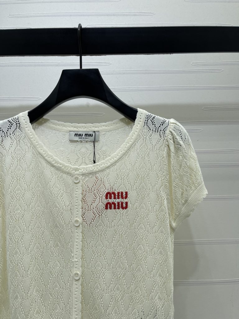 MIU MIU ミウミウ ニット Tシャツ レディース レース バイカラー 刺繍 ホワイト - 画像 2