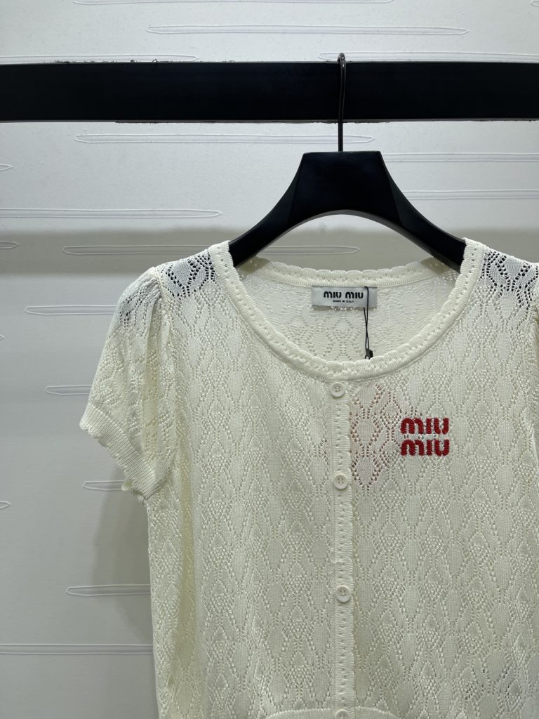 MIU MIU ミウミウ ニット Tシャツ レディース レース バイカラー 刺繍 ホワイト - 画像 3