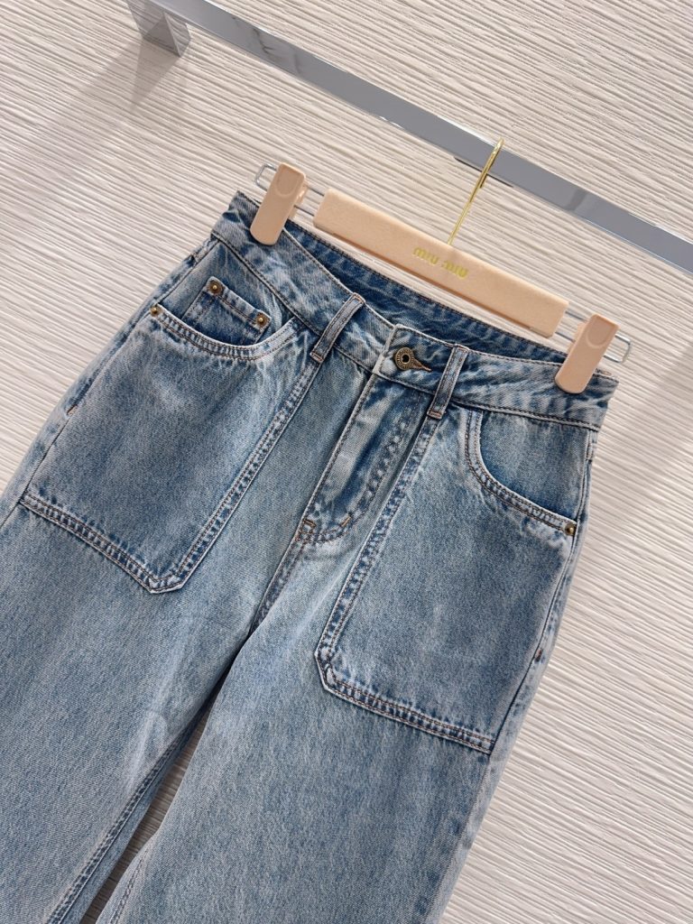MIU MIU ミウミウ デニムパンツ レディース ストレート フレア ワイド ファッション ティーン グレー - 画像 2