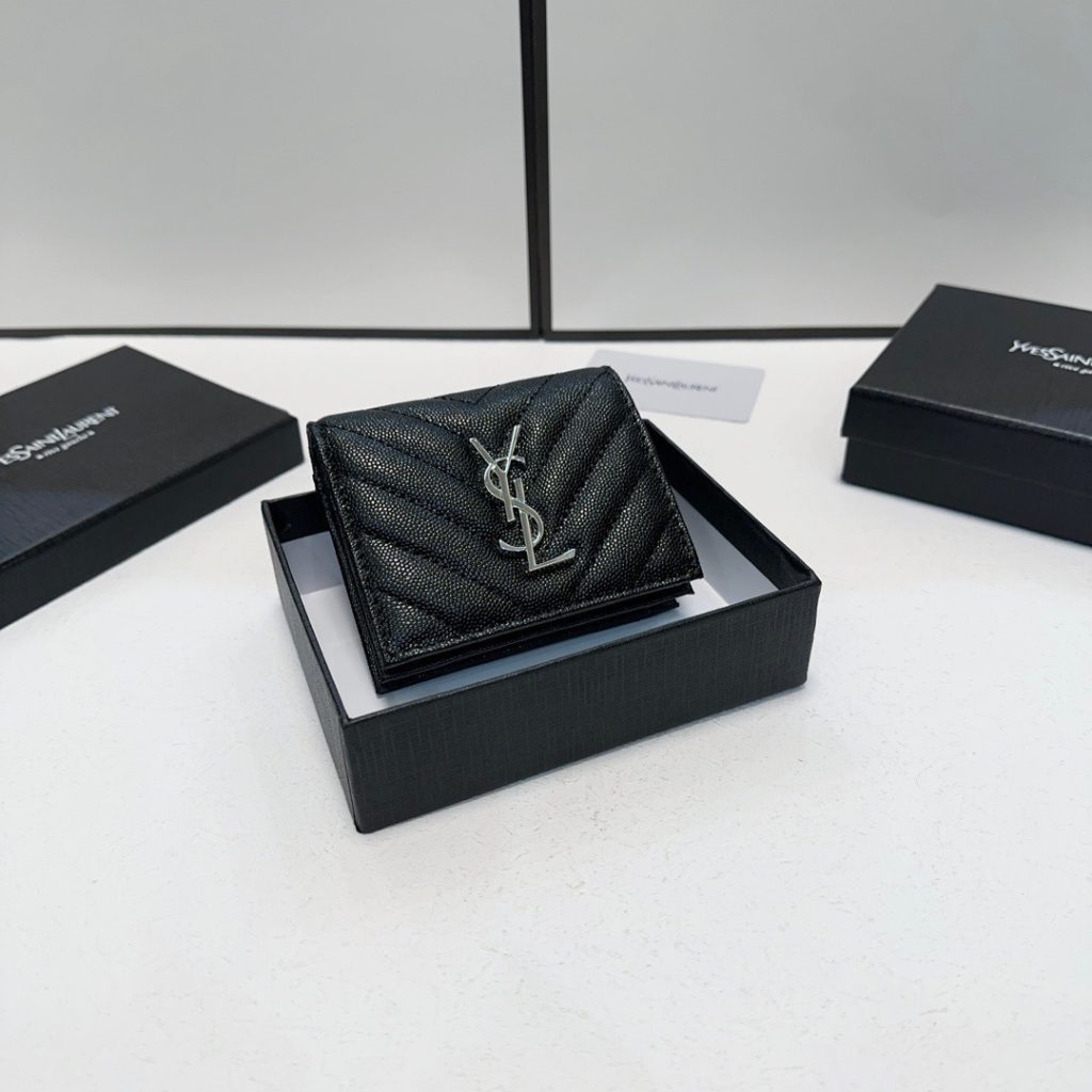 YSL ユーサインローラン 財布 コンパクト 本革仕様 ファスナー ブラック - 画像 3