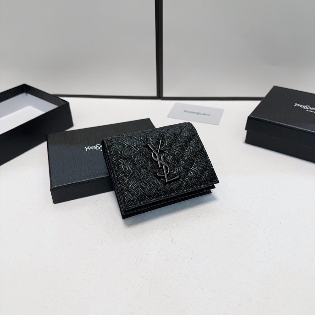 YSL ユーサインローラン 財布 コンパクト 本革仕様 ファスナー ブラック - 画像 5