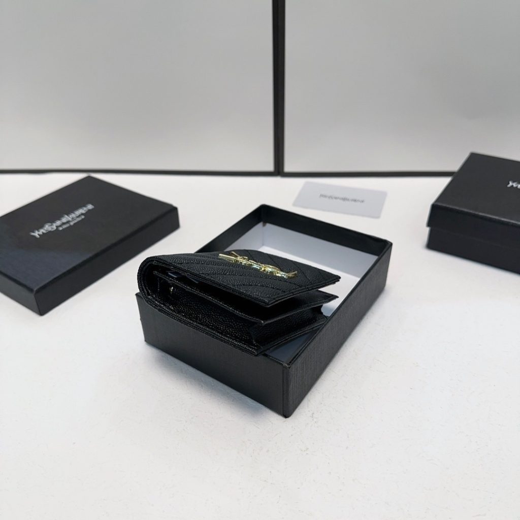 YSL ユーサインローラン 財布 コンパクト 本革仕様 ファスナー ブラック - 画像 6