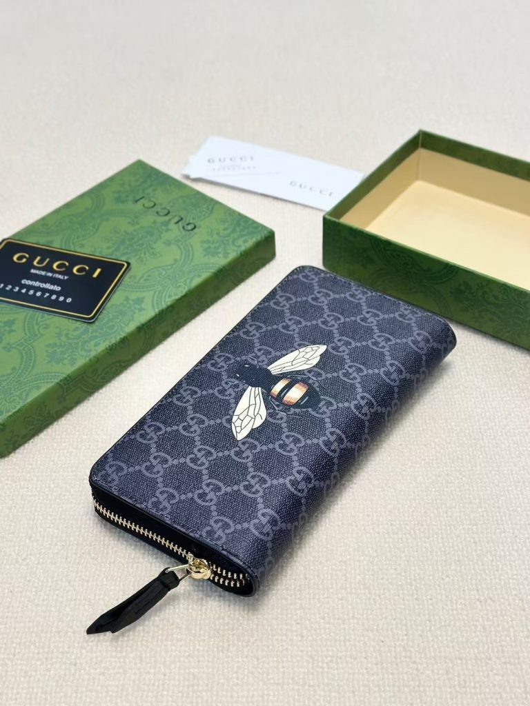 GUCCI グッチ 蜂 ロングジップ財布 ブラック 本革仕様 21x11cm - 画像 2