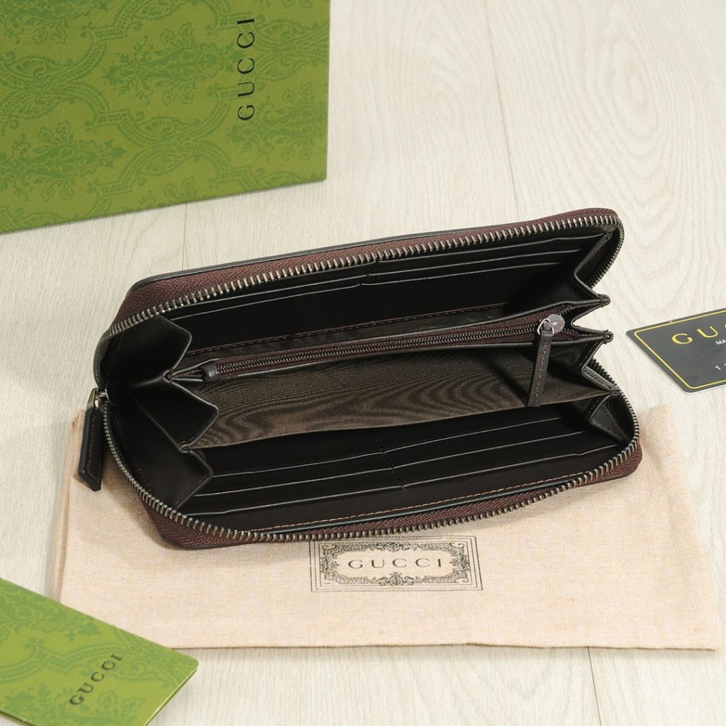 GUCCI グッチ グッチ柄 ロングジップ財布 ブラウン 黒 本革仕様 - 画像 7
