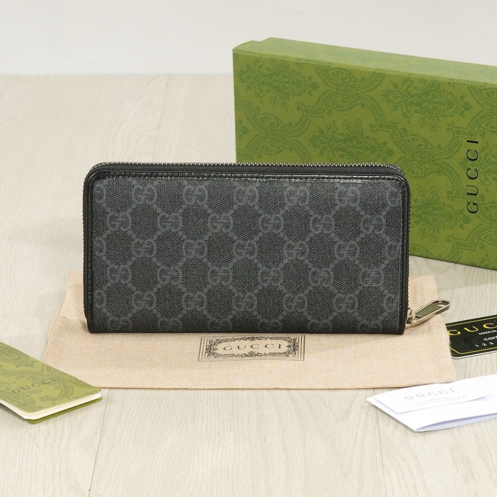 GUCCI グッチ シマーレ グッチ デザイン レザーラウンドジップ財布 黒 - 画像 2