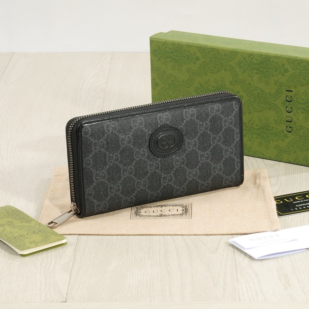 GUCCI グッチ シマーレ グッチ デザイン レザーラウンドジップ財布 黒 - 画像 3