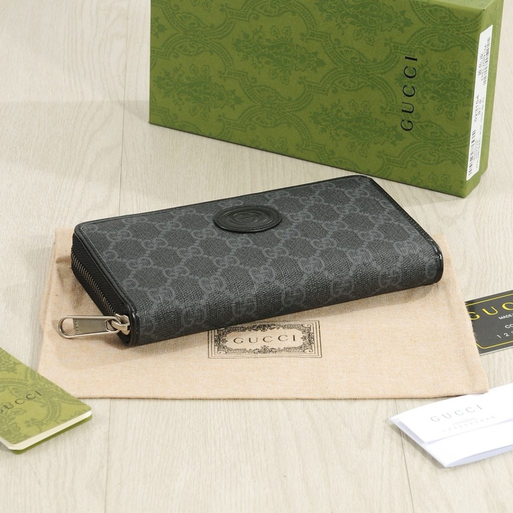 GUCCI グッチ シマーレ グッチ デザイン レザーラウンドジップ財布 黒 - 画像 4