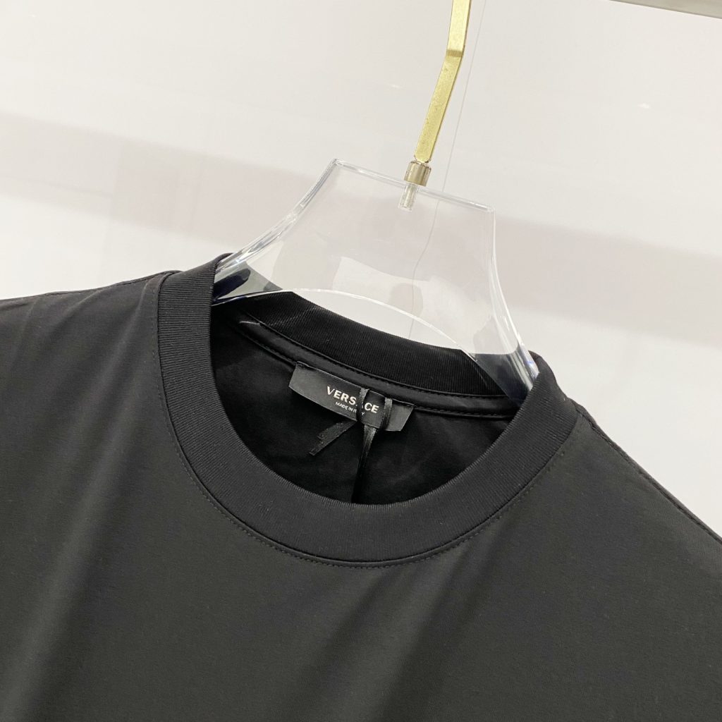 VERSACE/ヴェルサーチ シルクコットンTシャツ 美杜莎頭像刺繍 黒 白 杏色 全3色 - 画像 3