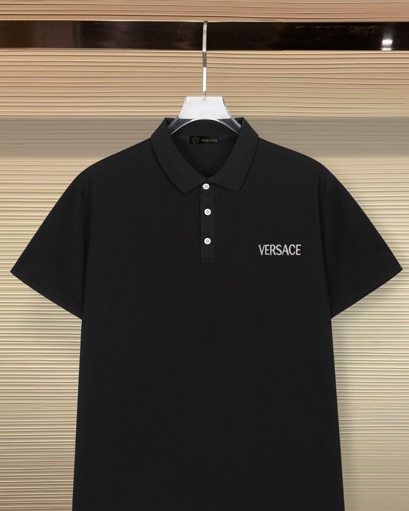 VERSACE ヴェルサーチ 綿混素材 ポロシャツ メンズ 黒 - 画像 2