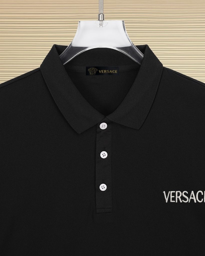 VERSACE ヴェルサーチ 綿混素材 ポロシャツ メンズ 黒 - 画像 3