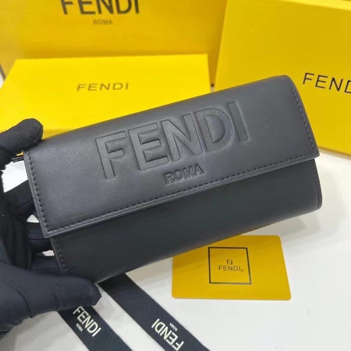 FENDI フェンディ コピー 長財布 ロゴ押し ブラック - 画像 4