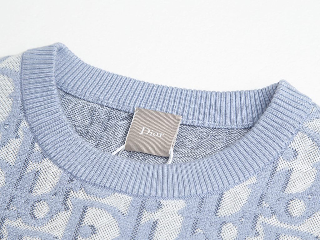 Dior コピー ロゴ柄ニットTシャツ レディース 天蓝色 ショートスリーブ ロゴプリント - 画像 3