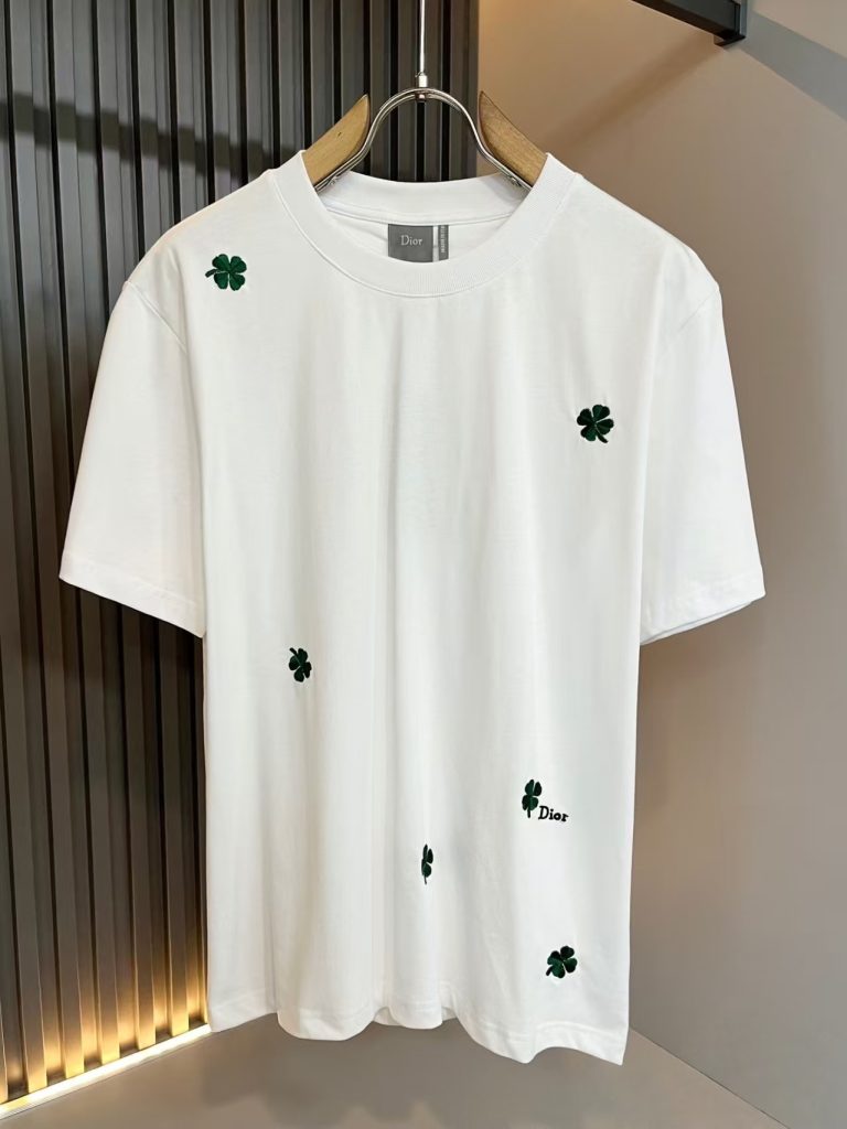 Dior コピー 四葉草刺繍 ロゴTシャツ メンズ レディース 男女兼用 黒 白 - 画像 3