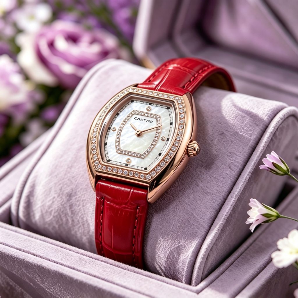 Cartier カルティエ ミニ フランクミュラー型 コピー 時計 レディース ローズゴールド レッド ホワイト - 画像 3