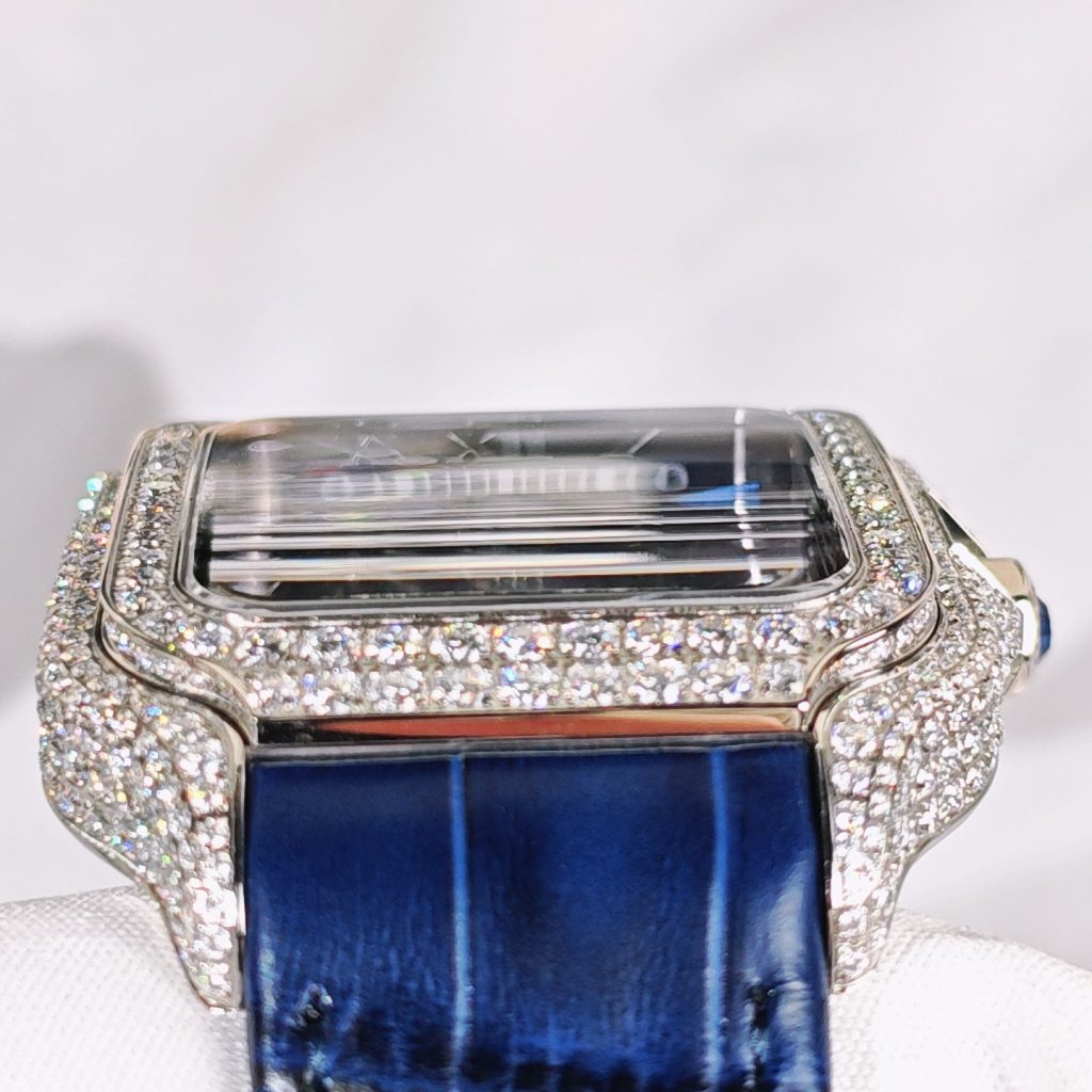 CARTIER カルティエ スーパーコピー 時計 メンズ ブラック ブルーダイヤモンド ミルグレイン デザイン 40mm ブルーレザーベルト - 画像 2