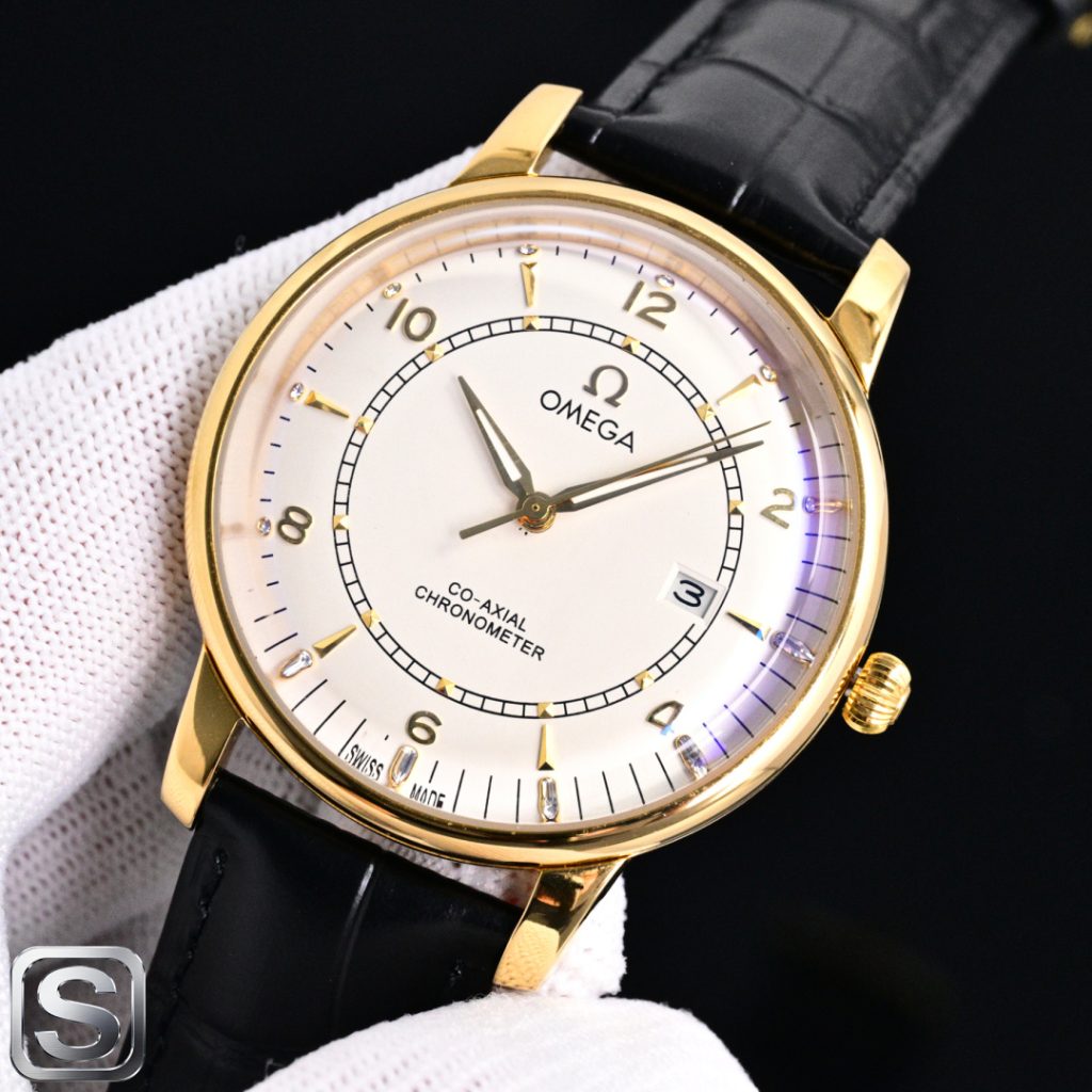 OMEGA オメガ 時計 コピー 金ベゼル 白文字盤 メンズ 42mm ロレックス風 ロゴ入り - 画像 3