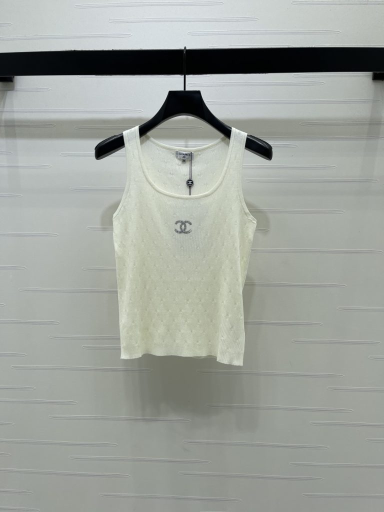 CHANEL ニット タンクトップ コピー 通気性抜群のロゴ入り グレージュ ホワイト ブルー 全3色 - 画像 2