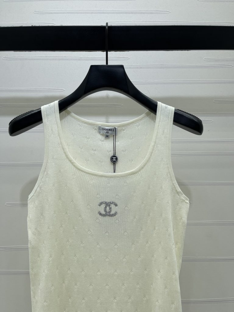CHANEL ニット タンクトップ コピー 通気性抜群のロゴ入り グレージュ ホワイト ブルー 全3色 - 画像 3