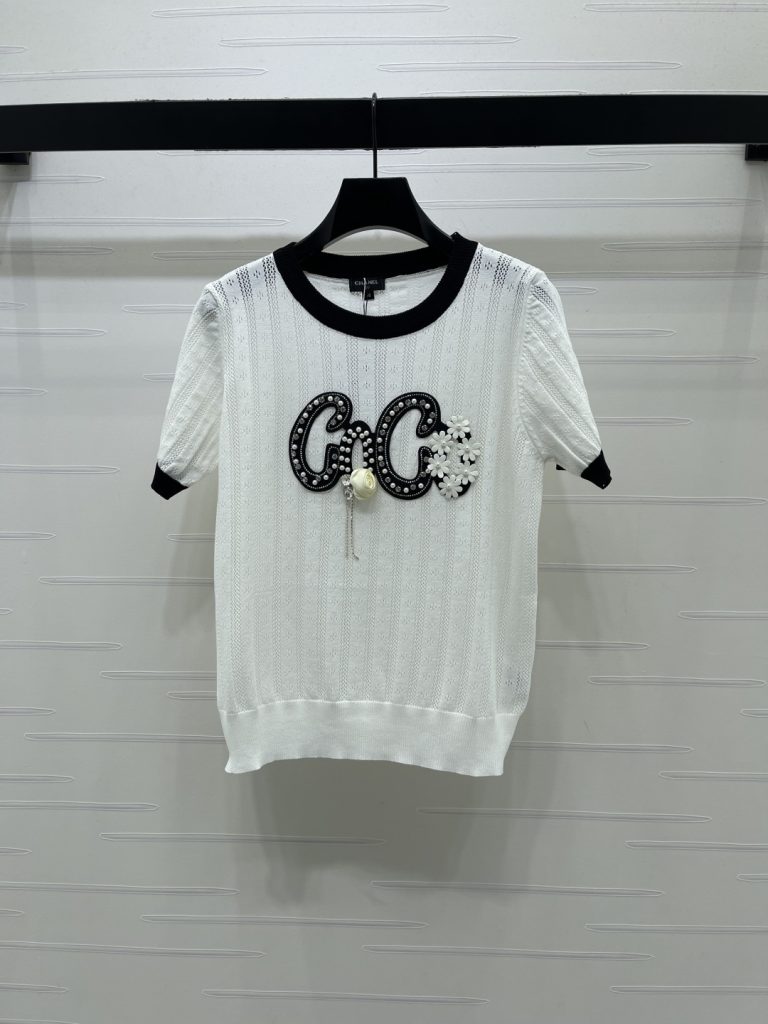 CHANEL コピー ニットTシャツ ロゴ刺繍 デザイン シルエット ホワイト/グレー 2色展開 - 画像 2