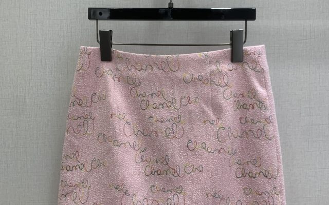 シャネル スカート コピー ロゴ柄 ピンク A字 ミニスカート レディース