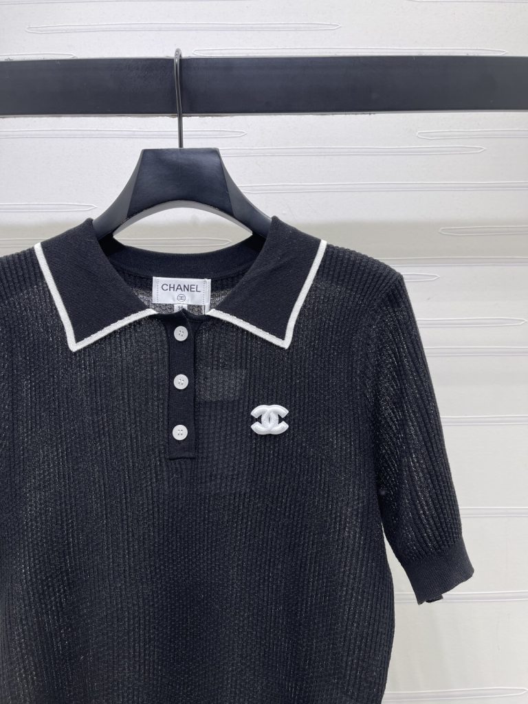 CHANEL ニット 半開襟 ポロシャツ コピー ブラック ホワイトトリム 4色展開 - 画像 2